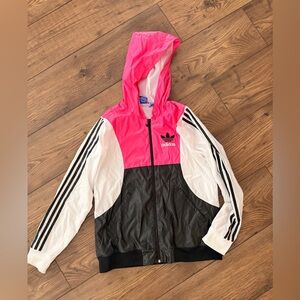 Adidas Black and Pink Hooded Jacket